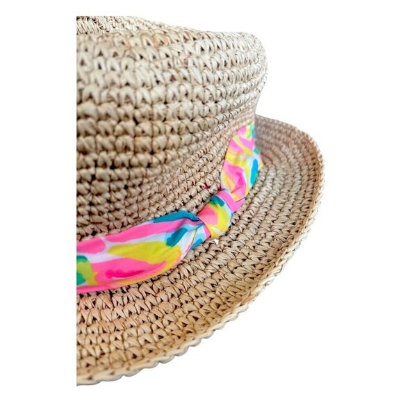 Lilly Pulitzer Poolside Fedora Hat Packable Raffia Straw Preppy Breathable - Picture 5 of 12